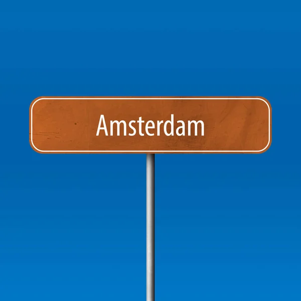 阿姆斯特丹 镇标志 地方名字标志 — 图库照片