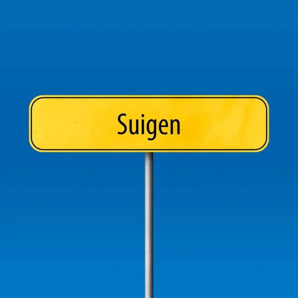 Suigen Stad Teken Plaats Naam Teken — Stockfoto