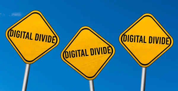 Digital Divide Tanda Tanda Kuning Dengan Langit Biru — Stok Foto