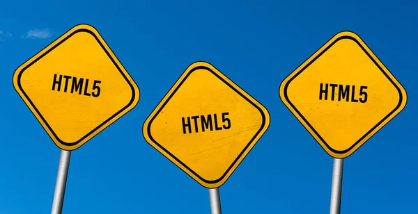 Html5 Sinais Amarelos Com Céu Azul — Fotografia de Stock