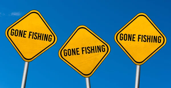 Pesca Fuera Signos Amarillos Con Cielo Azul — Foto de Stock