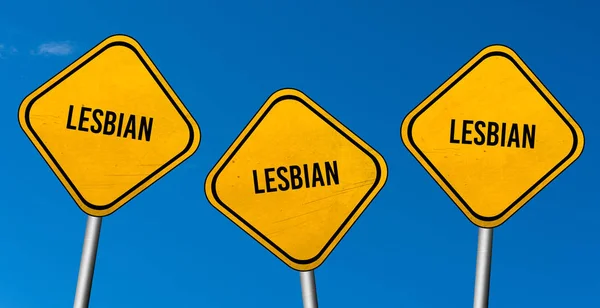 Lesbiska Gula Skyltar Med Blå Himmel — Stockfoto