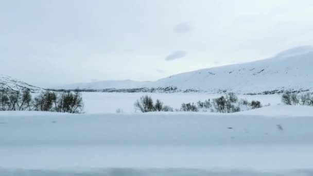 Rijden Bevroren Straat Weg Snelweg Noorwegen Winter — Stockvideo