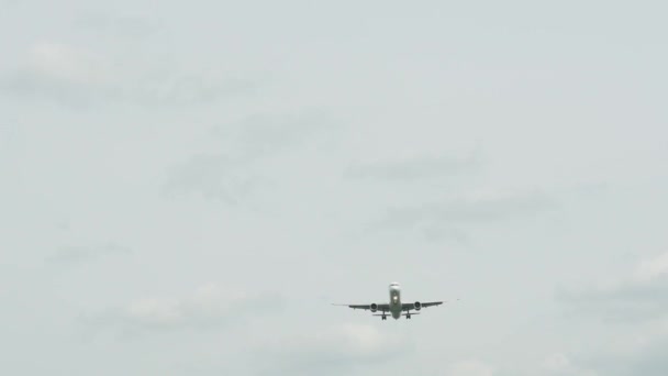Μια Προσγείωση Αεροπλάνου Αεροσκάφη Τζετ Αεροδρόμιο Της Φρανκφούρτης Πολλά Σύννεφα — Αρχείο Βίντεο