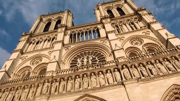 Notre Dame Paris Noite Ângulo Baixo — Vídeo de Stock