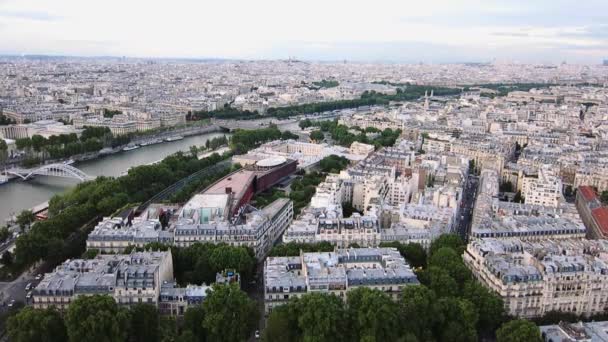 Paris City Aerial View Eiffel Tower Evening — Stock Video