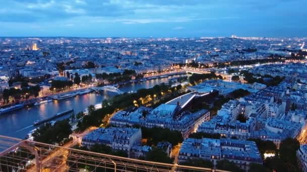 París Vista Aérea Desde Torre Eiffel Por Noche — Vídeos de Stock