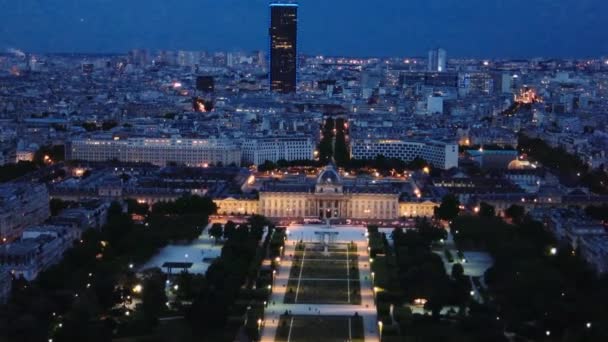 Paris Cidade Vista Aérea Torre Eiffel Noite — Vídeo de Stock