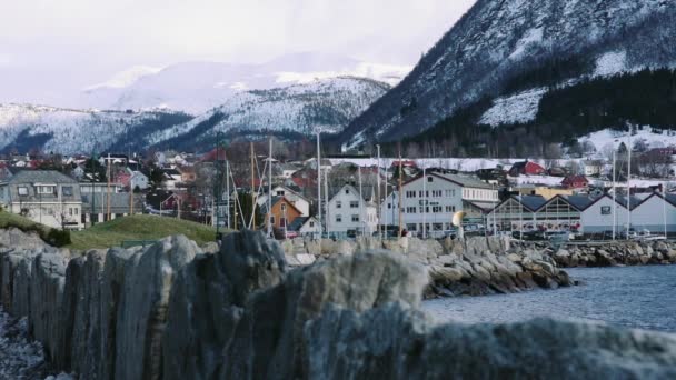 Stadtzentrum Mit Hafen Von Volda Norwegen — Stockvideo