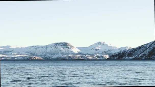 Snö Berg Med Fjord Nära Tromsö Norge — Stockvideo