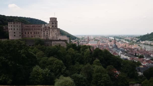 Légi Felvétel Város Háttér Heidelberg Nyári 2018 Szökőkutas — Stock videók