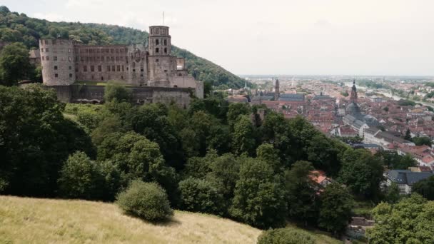 Κάστρο Της Χαϊδελβέργης Πανοραμική Θέα Της Πόλης Στο Παρασκήνιο Χαϊδελβέργη — Αρχείο Βίντεο
