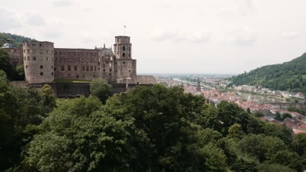 Κάστρο Της Χαϊδελβέργης Πανοραμική Θέα Της Πόλης Στο Παρασκήνιο Χαϊδελβέργη — Αρχείο Βίντεο