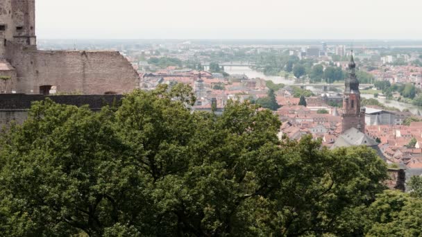 Légi Felvétel Város Háttér Heidelberg Nyári 2018 Szökőkutas — Stock videók