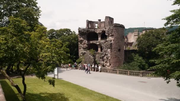 Castelo Ruína Heidelberg Com Pessoas Primeiro Plano Verão 2018 — Vídeo de Stock