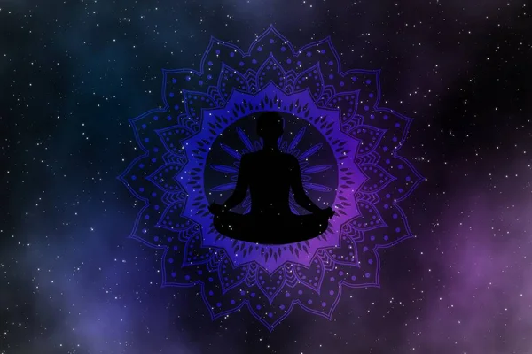 Meditación Mandala Galaxia Ilustración Diseño Fondo Con Estrellas Campo Universo —  Fotos de Stock