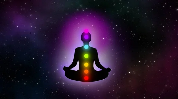 Hombre Meditación Abstracto Con Siete Chakras Galaxia Ilustración Fondo Diseño — Foto de Stock