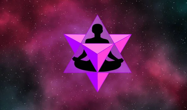Siluet adam ve merkaba galaksi çizim arka planı.