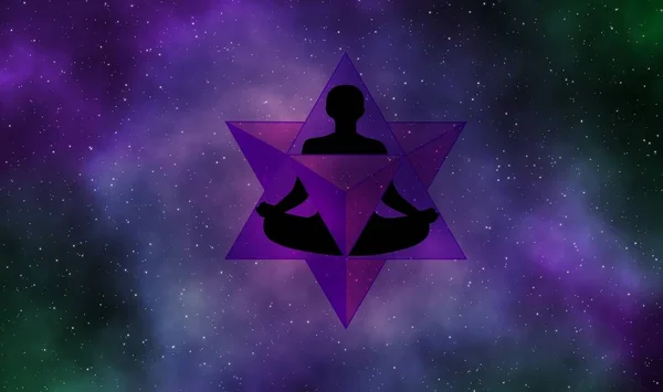 Silhouette Man Merkaba Galaxy Illustration Design Background — 스톡 사진