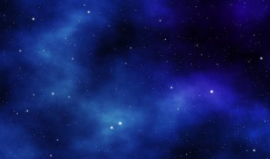 Uzay Kaçışı illüstrasyon astronomi grafik tasarımı. Derin evrende mavi nebula ve yıldız alanı var..
