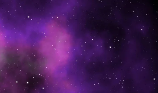 Spacescape illustration astronomy graphic design background with violet nebulas and glowing stars in deep universe.