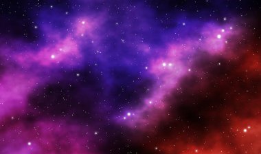 Uzay Kaçışı çizelgesi astronomi grafik tasarımı arka plan. Derin evrende renkli bulutsular ve parlayan yıldızlar..
