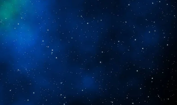 Spacescape illustration astronomy graphic design background with blue nebula and glowing stars in deep universe.