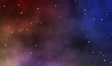 Uzay manzarası çizimi astronomi grafik galaksi tasarımı gaz bulutları ve derin evrende parlayan yıldızlar.