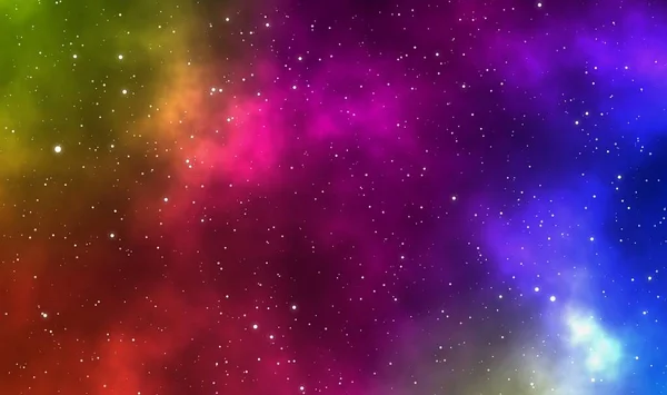Spacescape illustration astronomy graphic design background with nebula and glowing stars in deep universe.