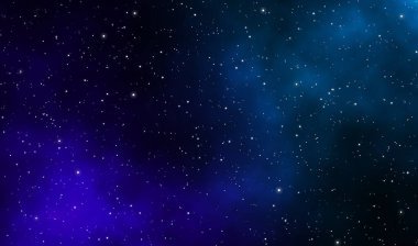 Uzay manzarası çizimi astronomi grafik tasarımı arka plan gaz bulutları ve derin evrende parlayan yıldızlar.