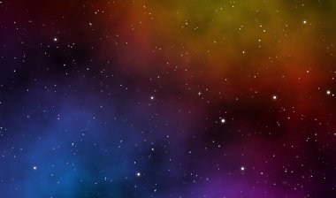 Uzay manzarası çizimi astronomi grafik galaksi tasarımı gaz bulutları ve derin evrende parlayan yıldızlar.