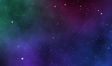 Uzay manzarası çizimi astronomi grafik galaksi tasarımı gaz bulutları ve derin evrende parlayan yıldızlar.