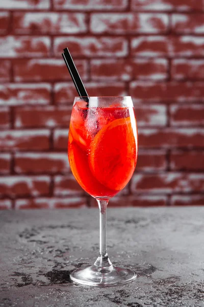 Glass Aperol Spritz Cocktail Long Drink Close Loft Background — Stock Photo, Image