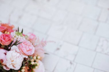 Güzel çiçek çiçekler: peonies, gül, Düğünçiçeği, lale, karanfil, eustoma lisianthks ortanca ihale pembe renkli