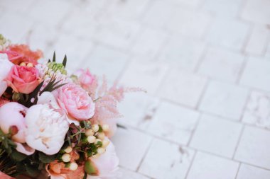 Güzel çiçek çiçekler: peonies, gül, Düğünçiçeği, lale, karanfil, eustoma lisianthks ortanca ihale pembe renkli