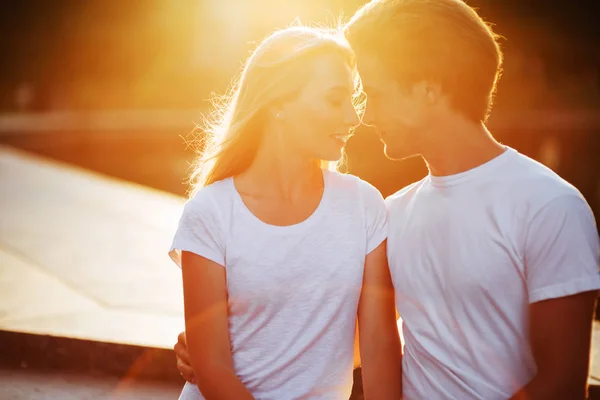 Couple Love Enjoying Moments Sunset Outdoors — Stock Photo, Image