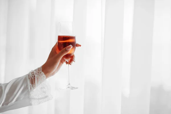 Hand Holding Glass Champagne Celebration White Background — Stock Photo, Image