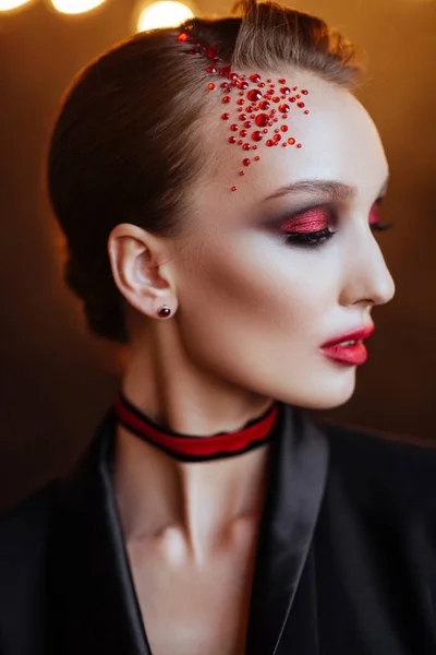 Halloween Portret Młode Piękne Dziewczyny Modny Makijaż — Zdjęcie stockowe