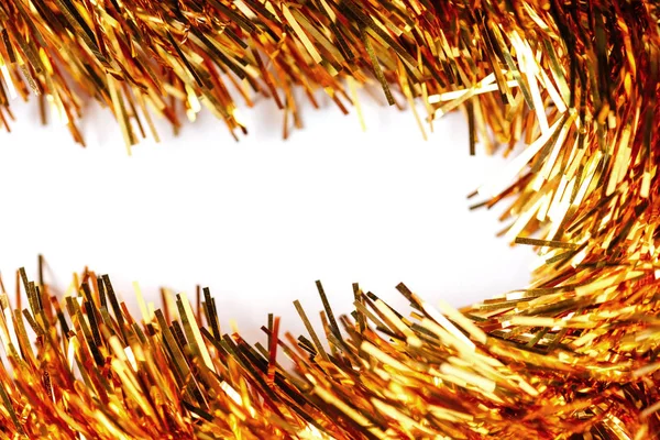Twee Gouden Kerst Tinsels Geïsoleerd Een Witte Achtergrond Kopie Ruimte — Stockfoto