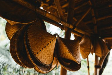 Koni şeklinde geleneksel bambu şapkası..