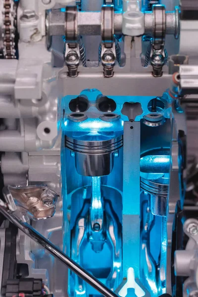 Benzinli Motor Piston Kesiti Ekran Malzemeler Içinde — Stok fotoğraf