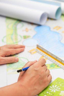 Peyzaj mimarı tasarım Arka Bahçe havuzu planı resort için