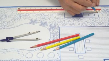 Blueprint arka bahçe ve havuz villa için planı Tasarla.