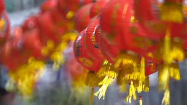 农历新年灯笼在唐人街 祝福文字意味有财富和快乐 — 图库视频影像