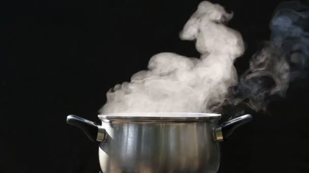 台所で鍋に蒸気します — ストック動画