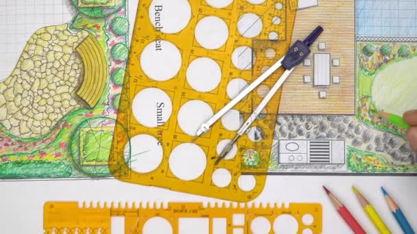 Αρχιτέκτων Τοπίου Σχέδιο Patio Κατωφλιών Για Βίλα — Αρχείο Βίντεο