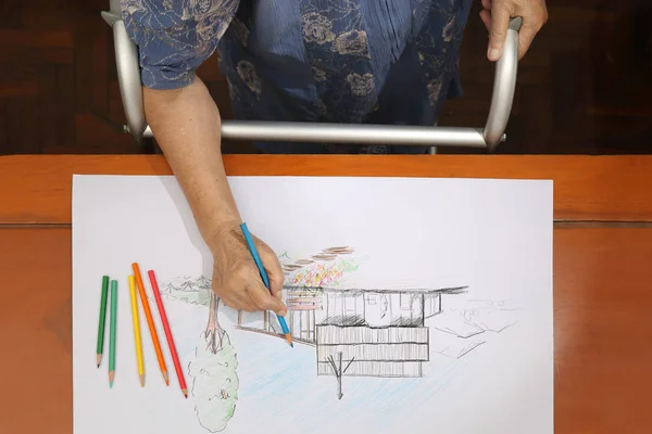 Mujer Anciana Pintando Color Dibujo Hobby Casa —  Fotos de Stock