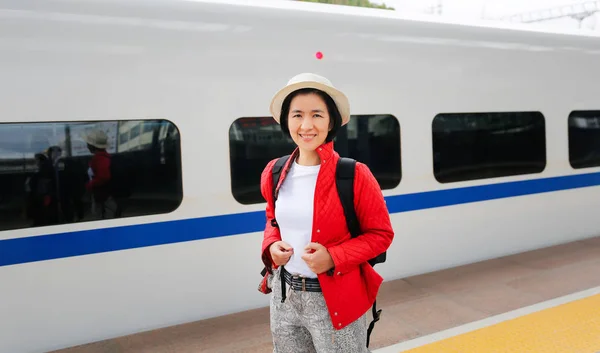 Passageiros Turísticos Que Viajam Com Trem Alta Velocidade China Assunto — Fotografia de Stock
