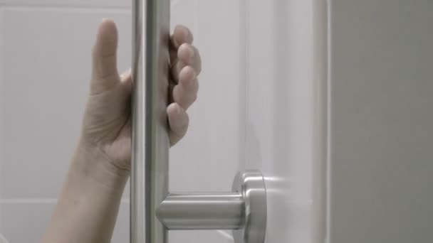 Woman Holding Handrail Toilet — Stock Video