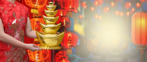 Chinees Nieuwjaar Gold Ingot Qian — Stockfoto